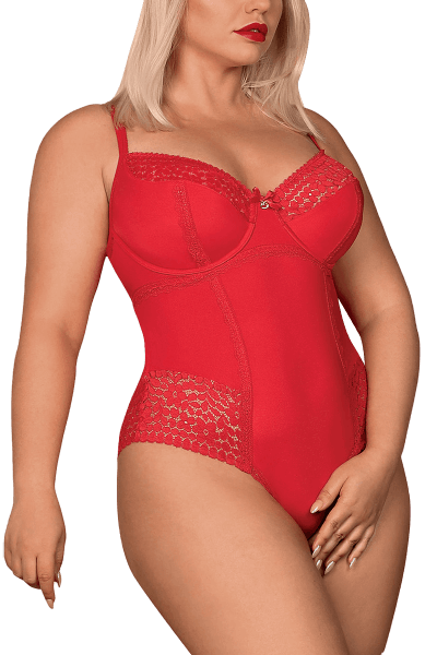 Ouvert Body mit Spitze in Rot Plus Size